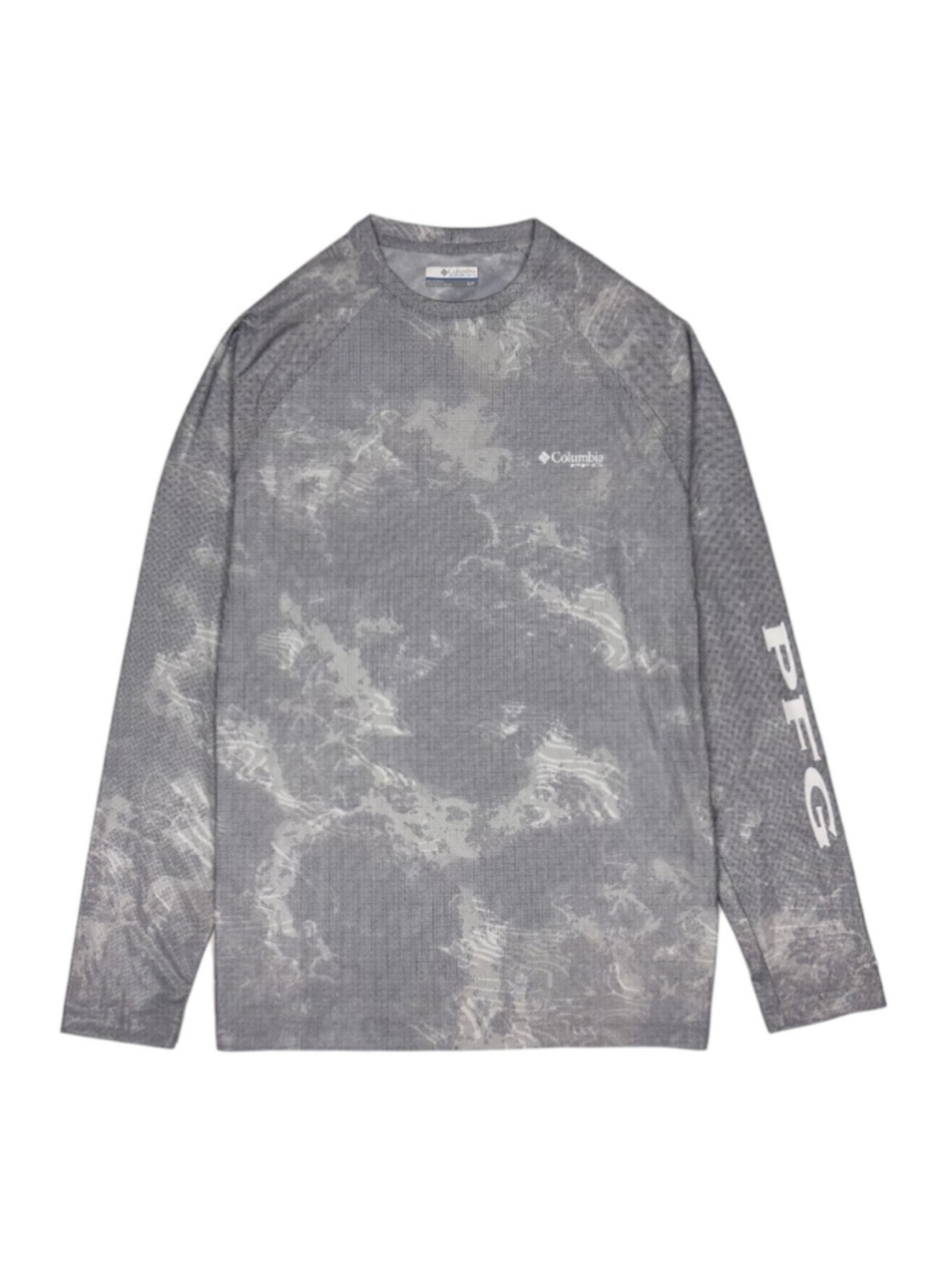 Columbia PFG Terminal Tackle Long Sleeve Shirt Gray Topographic Print Mens Small